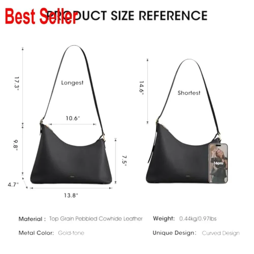 Top Grain Pebbled Cowhide Leather Hobo Bag with Adjustable Strap